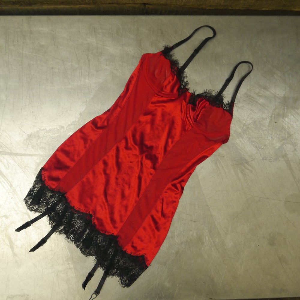 Red & Black Lace Lingerie Chemises with Garter Straps Small